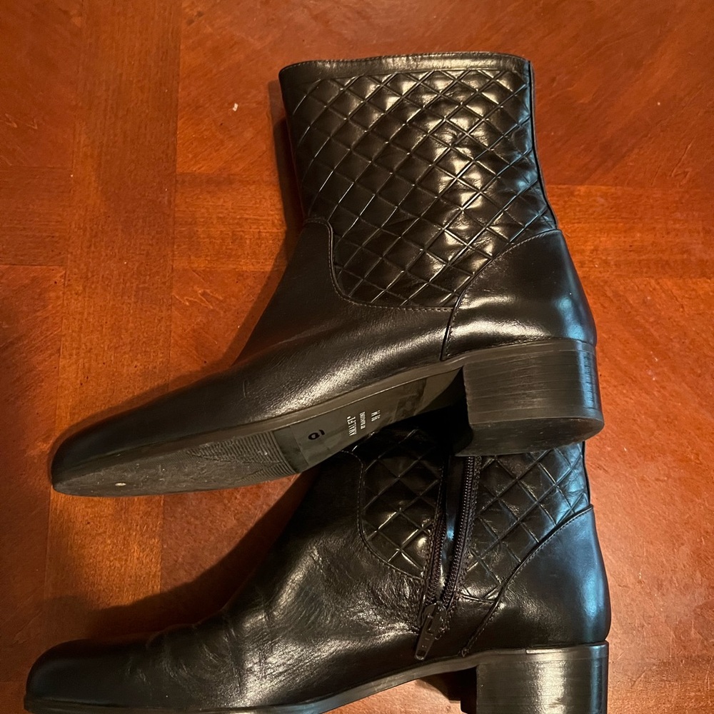 Black Quilted Leather Ankle Boots